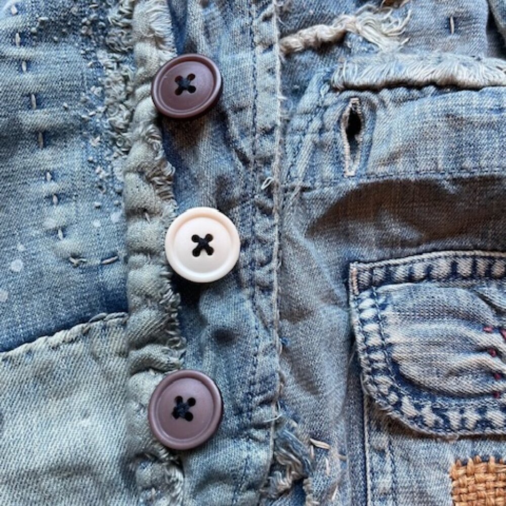 Magnolia Pearl Light Blue Patchwork Embroidered Denim Overalls Benjamins - Picture 13 of 16